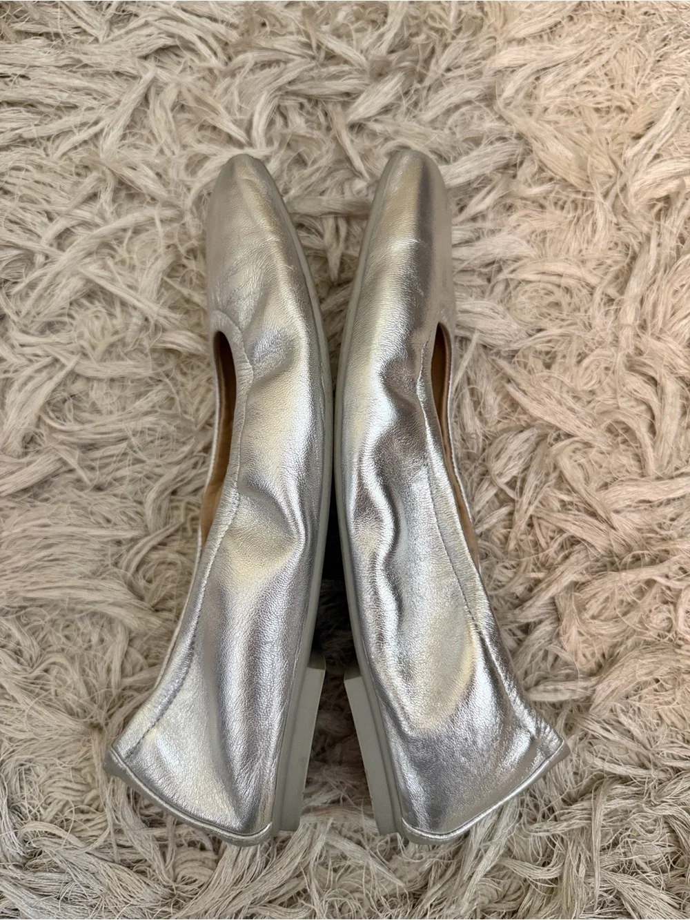 Stuart Weitzman Silver Metallic Leather Square Toe Ballet Flats Made in Spain 7 - Picture 5 of 7